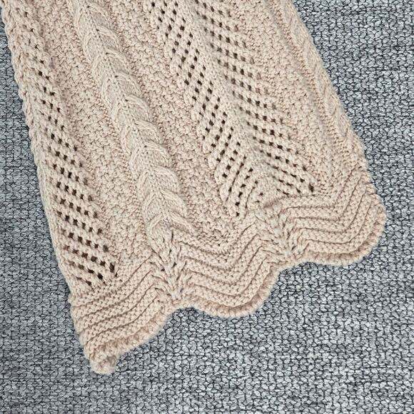 PINK ROSE WOMEN'S CROPPED KNIT SWEATER SIZE SMALL BEIGE TEXTURED CABLE OPENWORK - Picture 8 of 9